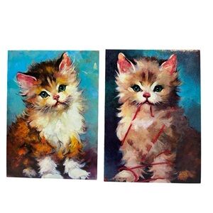Vintage 1960s DAC‎ NY Kitten Lithographs – Set of 2 Mid Century Cat Prints